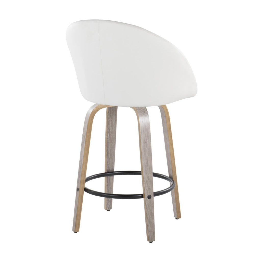 English Elm Fixed-height Swivel Counter Stools with Faux Leather Seats and Chrome Footrest Set of 2 White B202S01839