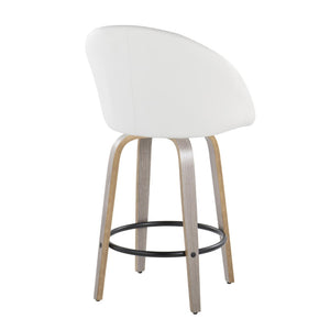 English Elm Fixed-height Swivel Counter Stools with Faux Leather Seats and Chrome Footrest Set of 2 White B202S01839