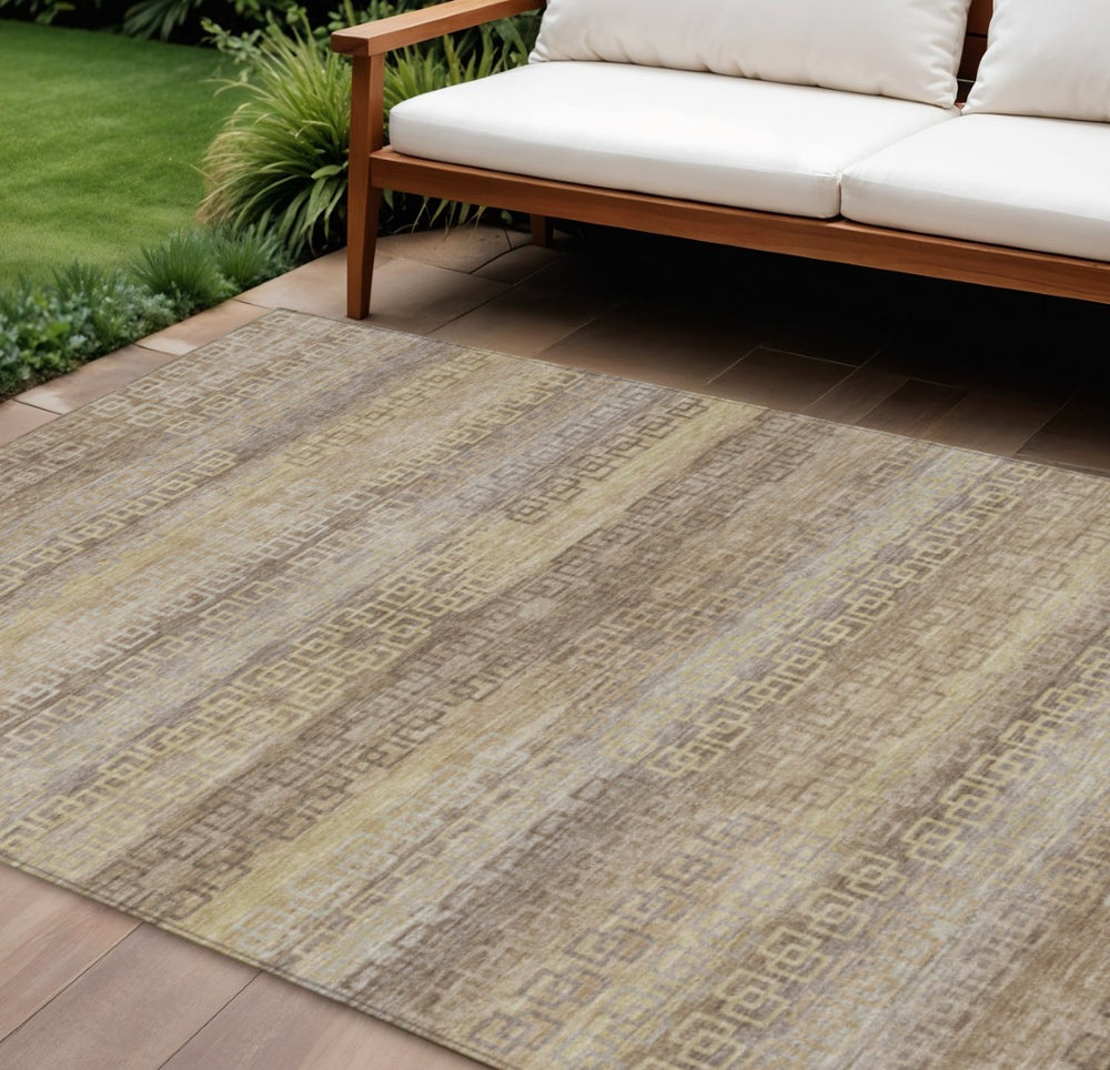 HomeRoots 10' Beige and Wheat Striped Washable Area Rug - Indoor/Outdoor Versatile Design for Any Space 629592
