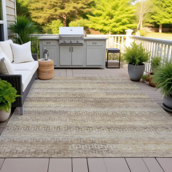 HomeRoots 10' Beige and Wheat Striped Washable Area Rug - Indoor/Outdoor Versatile Design for Any Space 629592