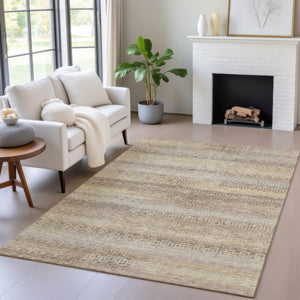 HomeRoots 10' Beige and Wheat Striped Washable Area Rug - Indoor/Outdoor Versatile Design for Any Space 629592