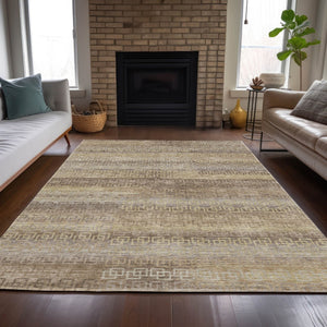 HomeRoots 10' Beige and Wheat Striped Washable Area Rug - Indoor/Outdoor Versatile Design for Any Space 629592