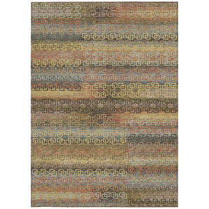 HomeRoots 5' Stylish Brown and Gold Striped Washable Area Rug – Durable, Indoor/Outdoor, Stain-Resistant Design! 629594