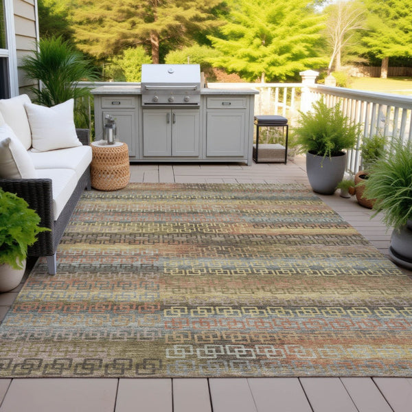 HomeRoots 5' Stylish Brown and Gold Striped Washable Area Rug – Durable, Indoor/Outdoor, Stain-Resistant Design! 629594