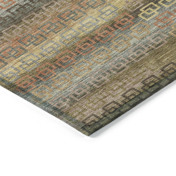 HomeRoots 5' Stylish Brown and Gold Striped Washable Area Rug – Durable, Indoor/Outdoor, Stain-Resistant Design! 629594