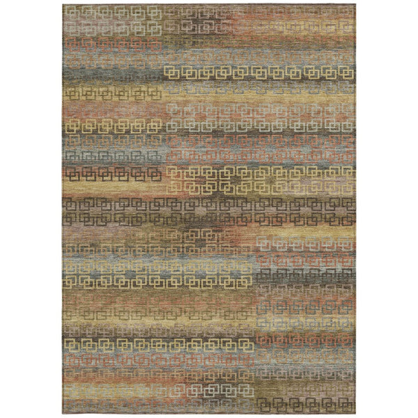 HomeRoots 5' Stylish Brown and Gold Striped Washable Area Rug – Durable, Indoor/Outdoor, Stain-Resistant Design! 629594