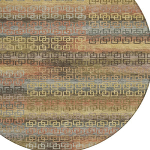 HomeRoots 8' Brown and Gold Round Striped Rug - Stylish, Washable, Durable for Indoor/Outdoor Spaces! 629595
