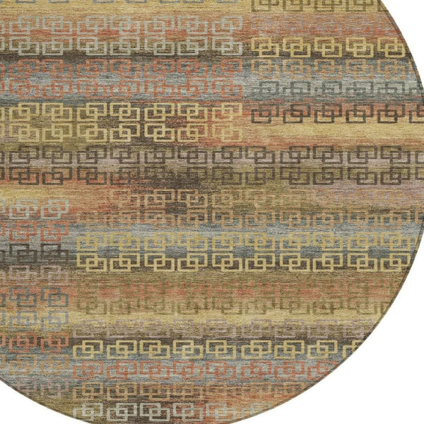 HomeRoots 8' Brown and Gold Round Striped Rug - Stylish, Washable, Durable for Indoor/Outdoor Spaces! 629595