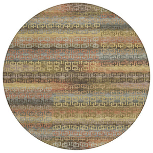 HomeRoots 8' Brown and Gold Round Striped Rug - Stylish, Washable, Durable for Indoor/Outdoor Spaces! 629595