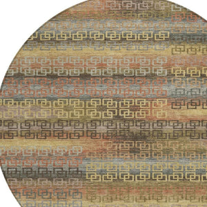 HomeRoots 8' Brown and Gold Round Striped Rug - Stylish, Washable, Durable for Indoor/Outdoor Spaces! 629595