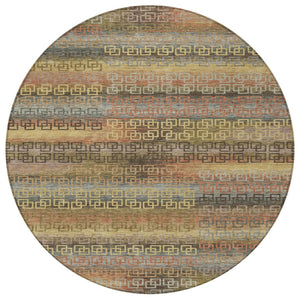 HomeRoots 8' Brown and Gold Round Striped Rug - Stylish, Washable, Durable for Indoor/Outdoor Spaces! 629595