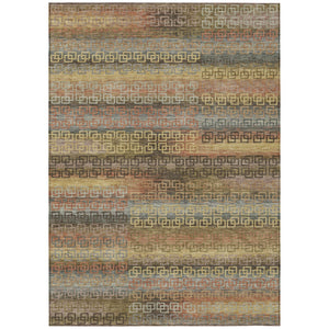HomeRoots 8' X 10' Brown And Gold Striped Washable Area Rug – Stylish, Durable, Indoor/Outdoor, Easy to Clean! 629596