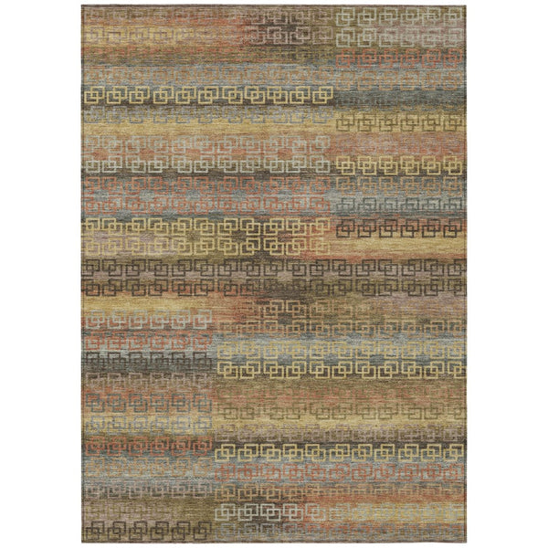 HomeRoots 8' X 10' Brown And Gold Striped Washable Area Rug – Stylish, Durable, Indoor/Outdoor, Easy to Clean! 629596
