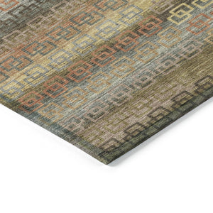 HomeRoots 8' X 10' Brown And Gold Striped Washable Area Rug – Stylish, Durable, Indoor/Outdoor, Easy to Clean! 629596