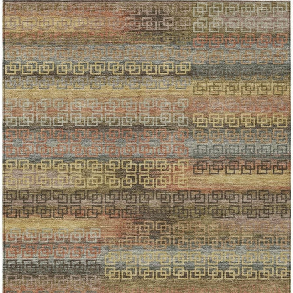 HomeRoots 8' X 10' Brown And Gold Striped Washable Area Rug – Stylish, Durable, Indoor/Outdoor, Easy to Clean! 629596
