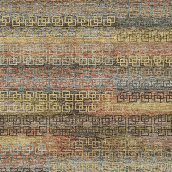 HomeRoots 9' X 12' Brown and Gold Striped Washable Area Rug - Durable, Stylish, Perfect for Indoor & Outdoor Use 629597