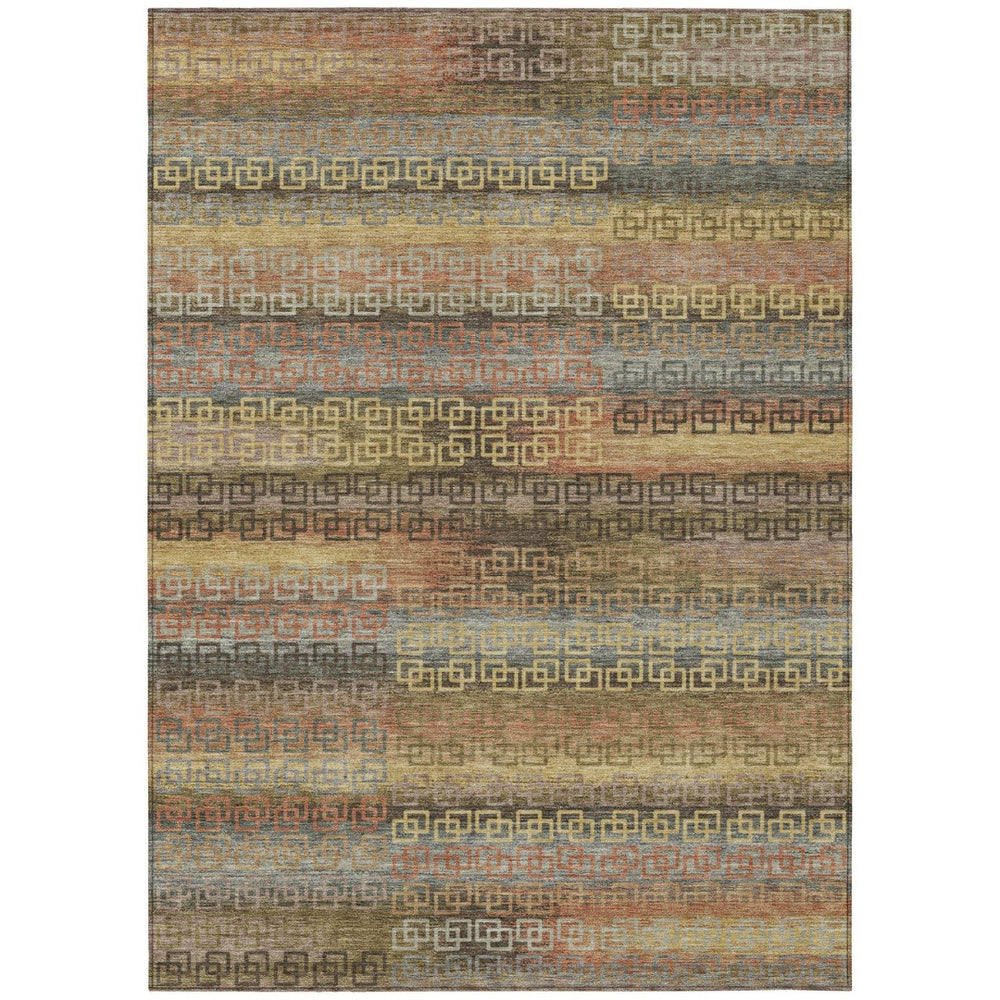 HomeRoots 9' X 12' Brown and Gold Striped Washable Area Rug - Durable, Stylish, Perfect for Indoor & Outdoor Use 629597
