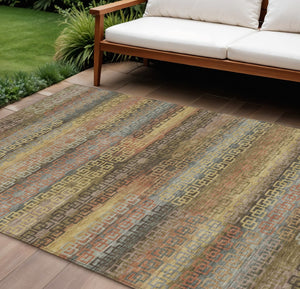 HomeRoots 10' Brown and Gold Striped Area Rug - Washable, Durable Indoor/Outdoor Design for Any Space! 629598