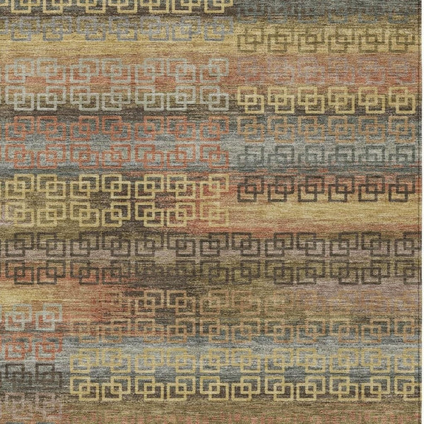 HomeRoots 10' Brown and Gold Striped Area Rug - Washable, Durable Indoor/Outdoor Design for Any Space! 629598