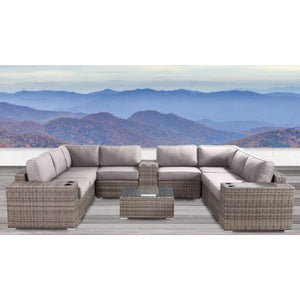 English Elm Fully Assembled 12-Piece Rattan Wicker Patio Seating Set With Plush Cushions & Coffee Table B120S00136