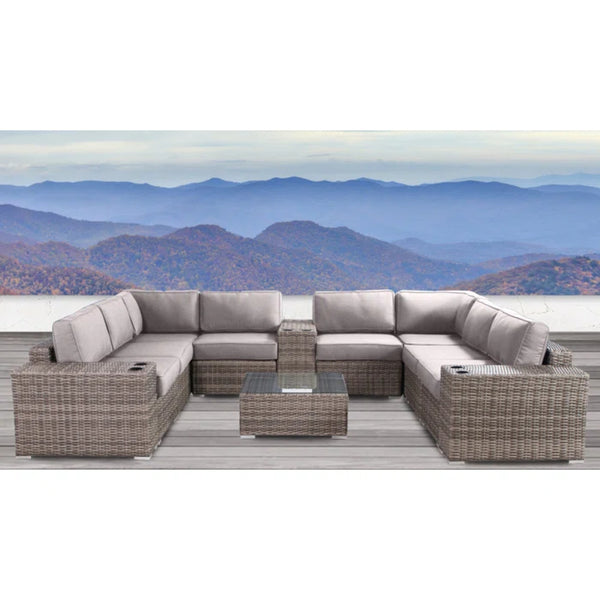 English Elm Fully Assembled 12-Piece Rattan Wicker Patio Seating Set With Plush Cushions & Coffee Table B120S00136