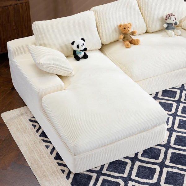 English Elm White Corduroy Compact Sofa Soft Upholstered Seating for Casual Scandinavian Living Rooms W3612S00013