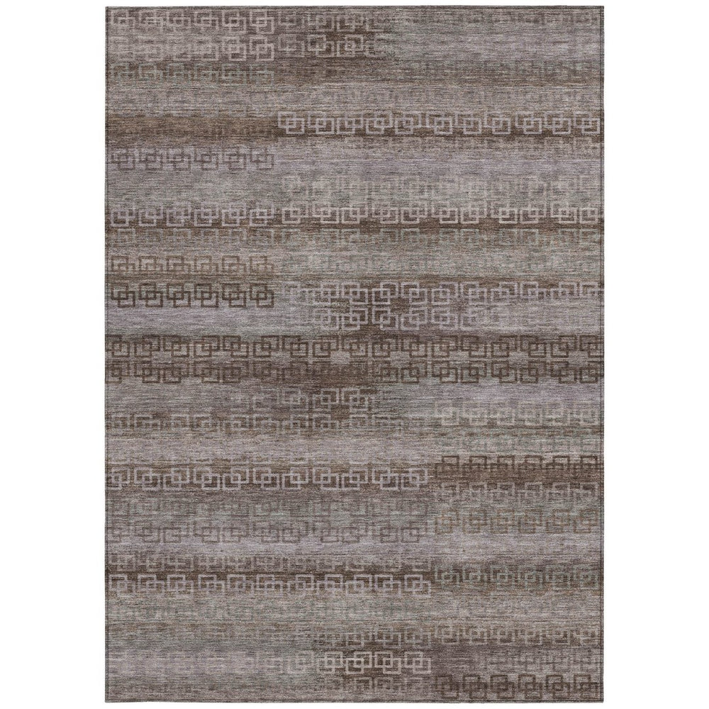 HomeRoots 5' X 8' Chocolate and Gray Striped Washable Rug - Durable, Stylish for Indoor & Outdoor Spaces! 629600