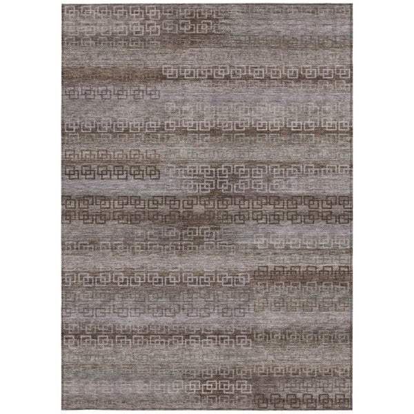 HomeRoots 5' X 8' Chocolate and Gray Striped Washable Rug - Durable, Stylish for Indoor & Outdoor Spaces! 629600