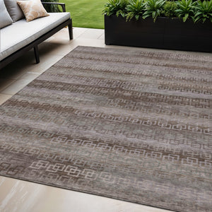 HomeRoots 5' X 8' Chocolate and Gray Striped Washable Rug - Durable, Stylish for Indoor & Outdoor Spaces! 629600