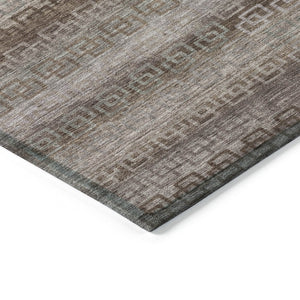 HomeRoots 8' Round Chocolate and Gray Striped Area Rug - Washable, Heavy-Duty for Indoor/Outdoor Use & Style 629601