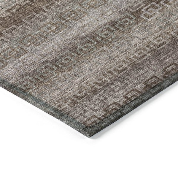 HomeRoots 8' Round Chocolate and Gray Striped Area Rug - Washable, Heavy-Duty for Indoor/Outdoor Use & Style 629601