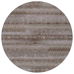 HomeRoots 8' Round Chocolate and Gray Striped Area Rug - Washable, Heavy-Duty for Indoor/Outdoor Use & Style 629601