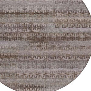 HomeRoots 8' Round Chocolate and Gray Striped Area Rug - Washable, Heavy-Duty for Indoor/Outdoor Use & Style 629601
