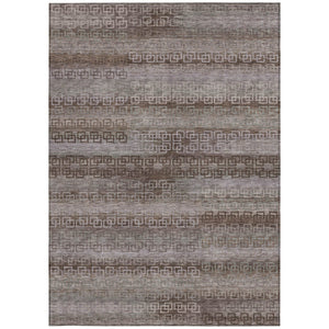 HomeRoots 8' X 10' Chocolate and Gray Striped Indoor Outdoor Area Rug – Durable, Washable, Versatile Décor Solution 629602