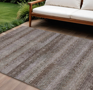 HomeRoots 8' X 10' Chocolate and Gray Striped Indoor Outdoor Area Rug – Durable, Washable, Versatile Décor Solution 629602