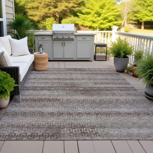 HomeRoots 8' X 10' Chocolate and Gray Striped Indoor Outdoor Area Rug – Durable, Washable, Versatile Décor Solution 629602
