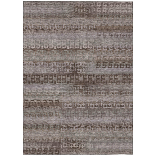 HomeRoots 8' X 10' Chocolate and Gray Striped Indoor Outdoor Area Rug – Durable, Washable, Versatile Décor Solution 629602
