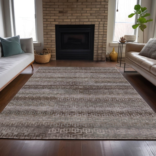 HomeRoots 8' X 10' Chocolate and Gray Striped Indoor Outdoor Area Rug – Durable, Washable, Versatile Décor Solution 629602