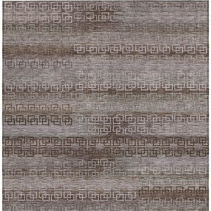 HomeRoots 9' X 12' Chocolate and Gray Striped Washable Area Rug for Indoor & Outdoor Durability and Style 629603