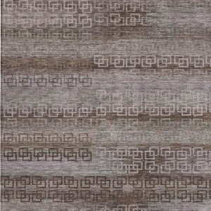 HomeRoots 10' Chocolate and Gray Striped Washable Area Rug - Durable, Stylish, Indoor/Outdoor Perfect Fit! 629604