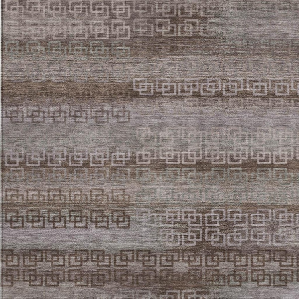 HomeRoots 10' Chocolate and Gray Striped Washable Area Rug - Durable, Stylish, Indoor/Outdoor Perfect Fit! 629604