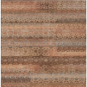 HomeRoots 5' Indoor Outdoor Copper and Peach Striped Area Rug - Durable, Washable, Stylish for Any Space 629606