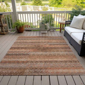 HomeRoots 5' Indoor Outdoor Copper and Peach Striped Area Rug - Durable, Washable, Stylish for Any Space 629606
