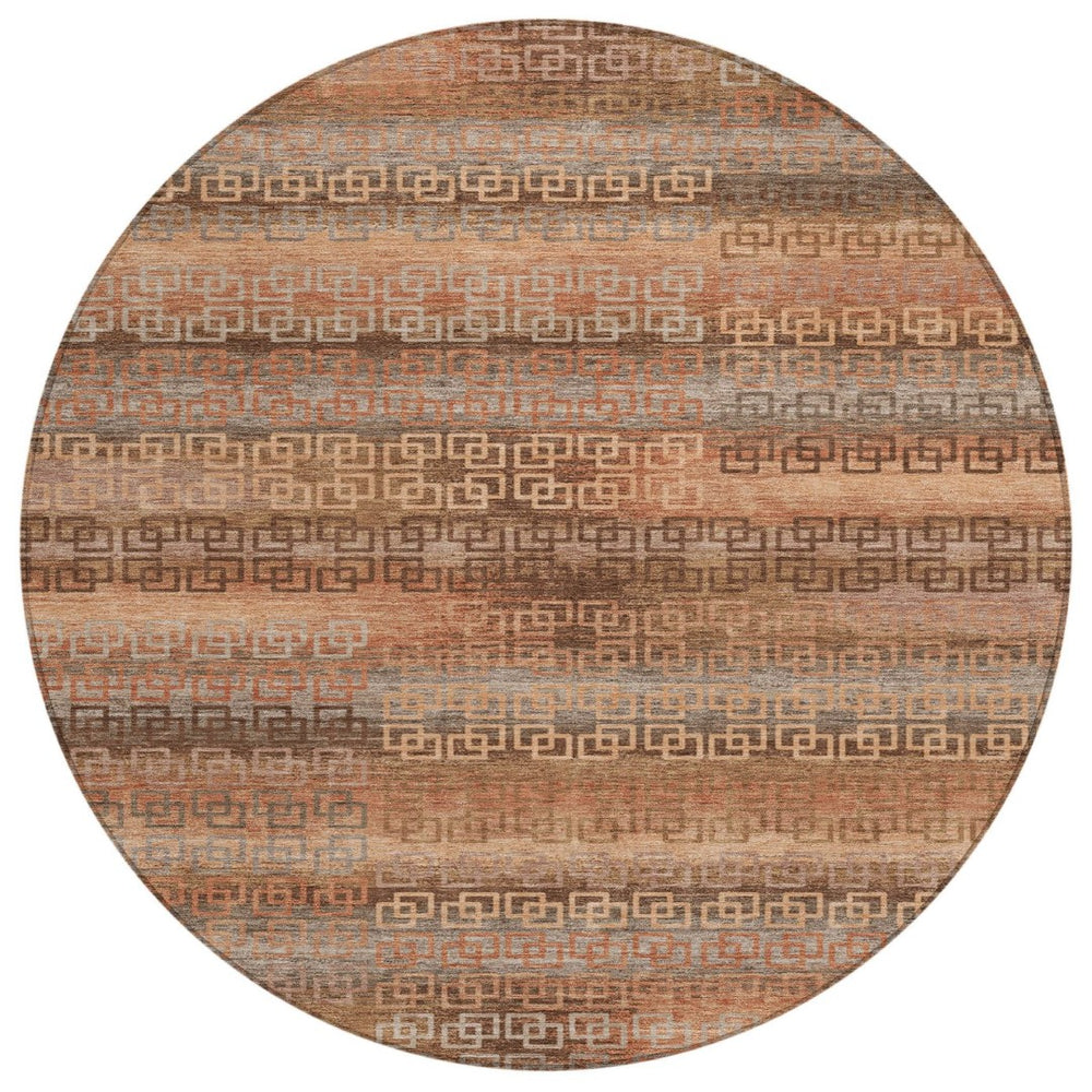 HomeRoots 8' Copper and Peach Striped Washable Area Rug for Indoor and Outdoor Spaces – Durable, Stylish, Easy Care 629607