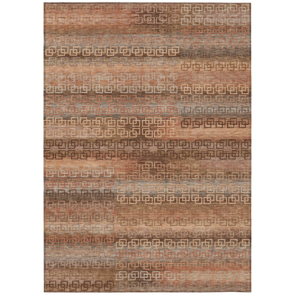 HomeRoots 8' X 10' Stylish Copper and Peach Striped Washable Area Rug for Indoor & Outdoor Use, Durable Design 629608