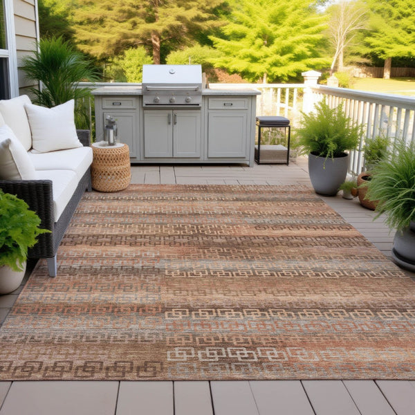 HomeRoots 9' Copper and Peach Striped Washable Area Rug - Durable Indoor/Outdoor Style for Any Space 629609