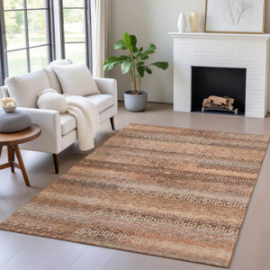HomeRoots 9' Copper and Peach Striped Washable Area Rug - Durable Indoor/Outdoor Style for Any Space 629609