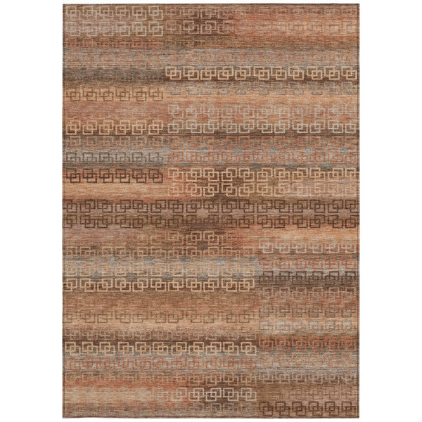 HomeRoots 9' Copper and Peach Striped Washable Area Rug - Durable Indoor/Outdoor Style for Any Space 629609
