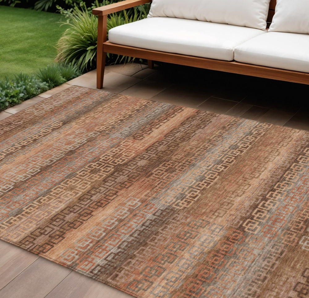 HomeRoots 10' Copper & Peach Striped Area Rug - Washable, Durable & Stylish for Indoor/Outdoor Spaces 629610