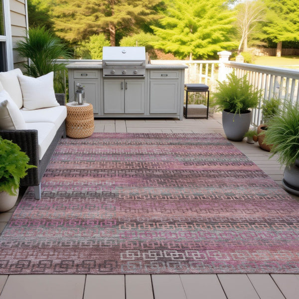 HomeRoots 5' X 8' Washable Pink and Gray Striped Area Rug - Durable, Stylish, Perfect for Indoor & Outdoor Use! 629612